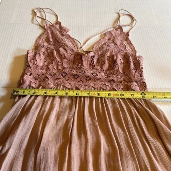 NWT Adellla Free People rose slip dress ruffles cutout design spaghetti straps - Picture 3 of 10